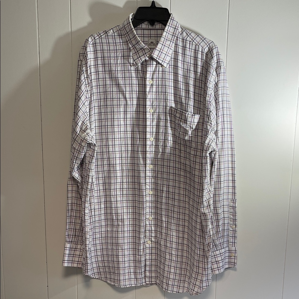 Peter Millar White Button-Up Shirt with Navy and white size XL